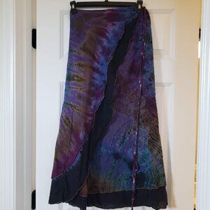 Bohemian tie-dye wrap around maxi skirt, one size fits most